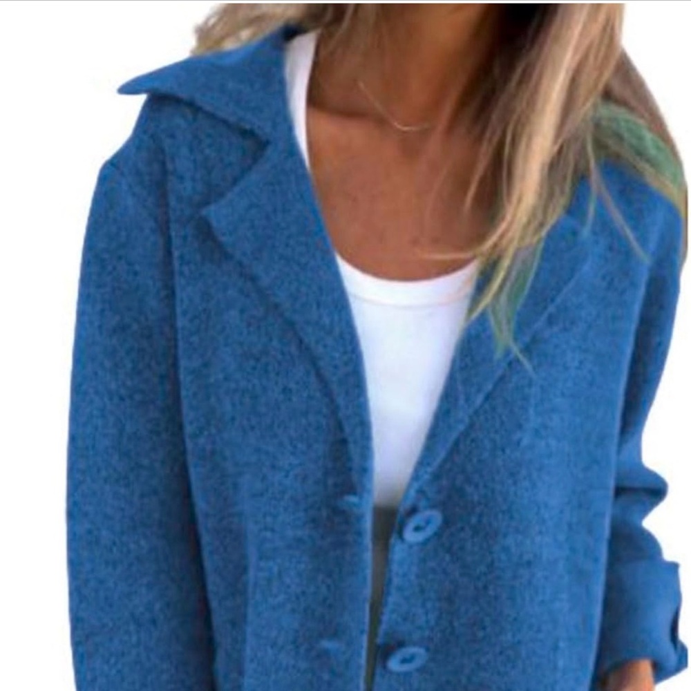 Women's Blue cardigan, comfy  Trench Coat - Classic Longline Styling